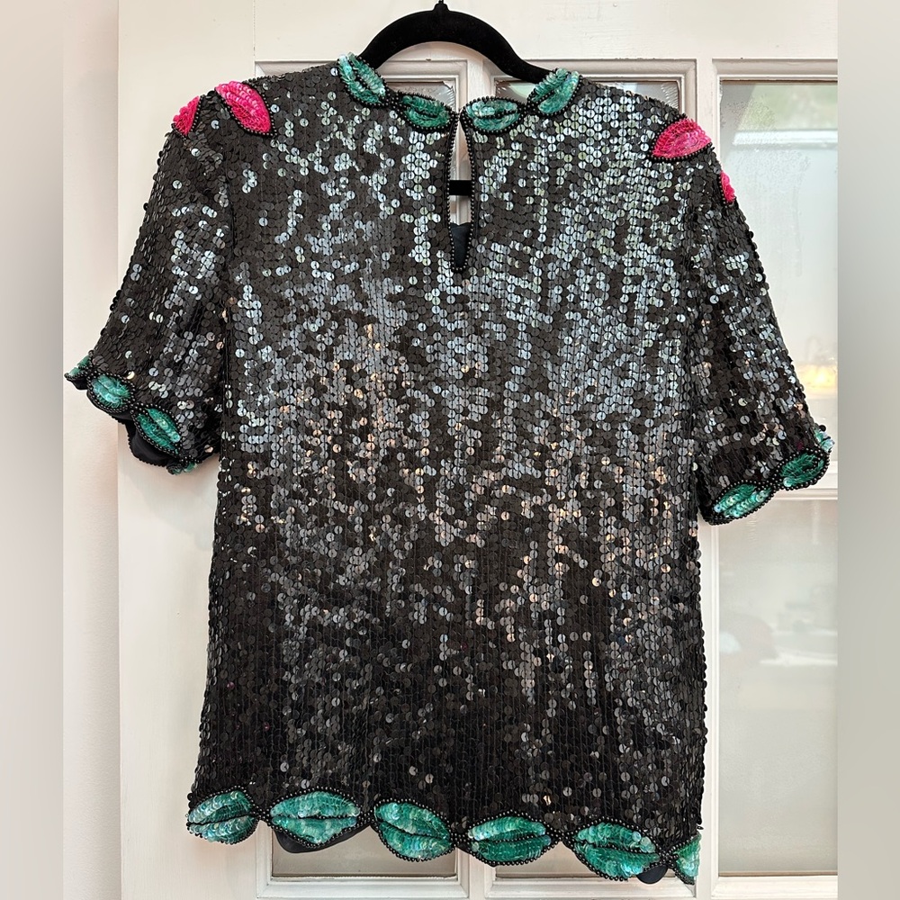 Vintage Stenay 80’s 100% Silk Sequin Art To Wear Floral Beaded Blouse Size S - Picture 3 of 11